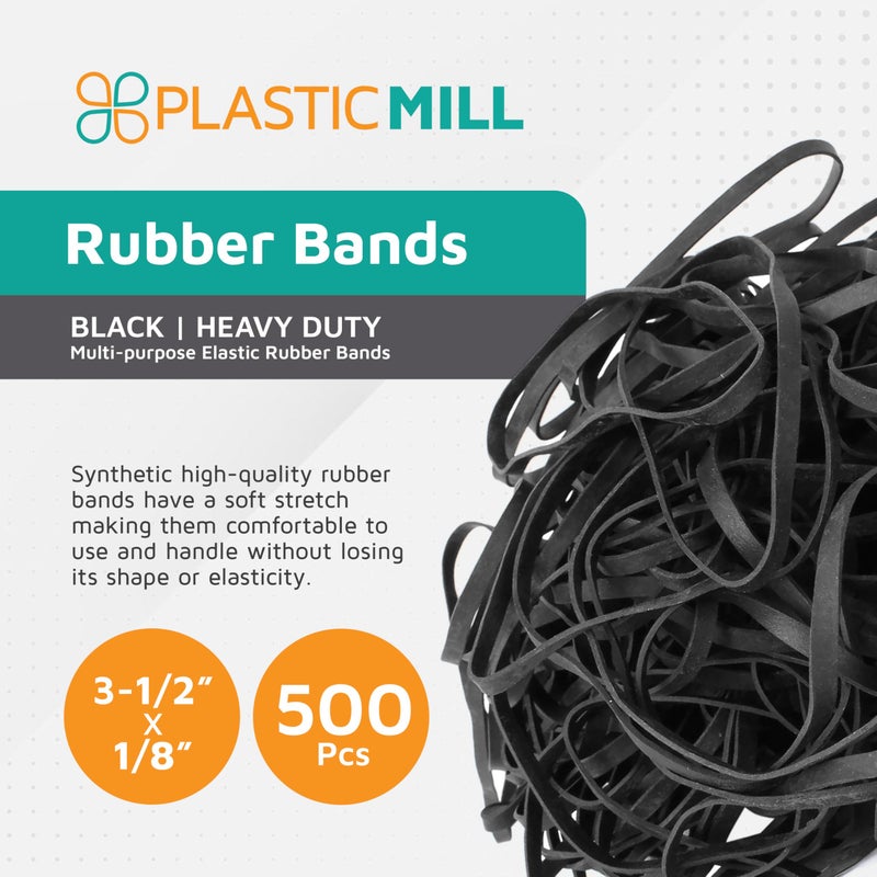 PlasticMill Black Rubber Bands Size 33 (3 1/2" x 1/8") - #33 Rubber Bands Office Supplies - Strong, Elastic Bands for Crafts, Balloon Garland, Cash, File Folders (500-Pack) - Image 2